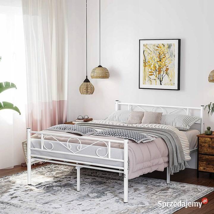 Łóżko metalowe białe 140x190 cm do sypialni