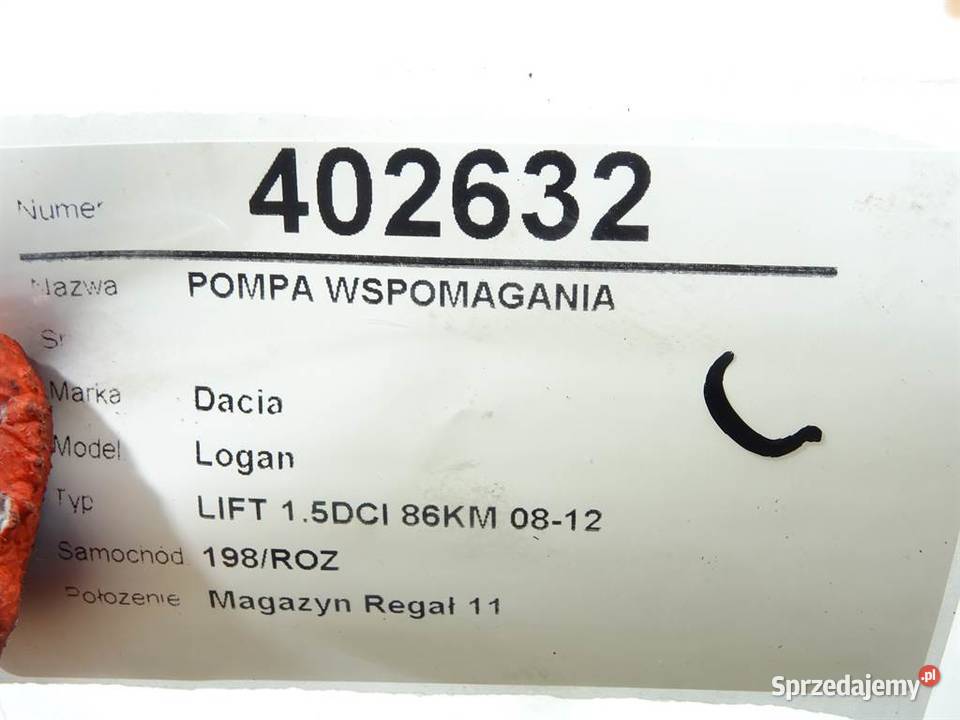 POMPA WSPOMAGANIA DACIA LOGAN 8200963686 15 86 osobowe podkarpackie