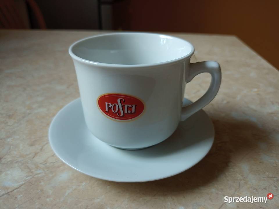 Komplet 2 filiżanek ze spodeczkami z logo znanej biały Częstochowa