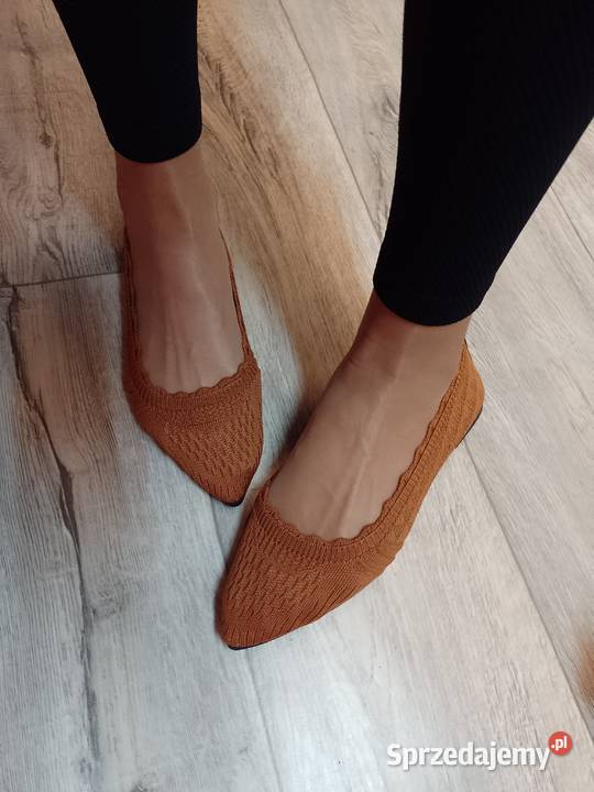 39 Brązowe dzianinowe baleriny wieczorowe NOWE