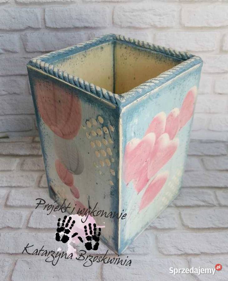 Pastelowy przybornik na biurko decoupage Wyposażenie wnętrz Kraków