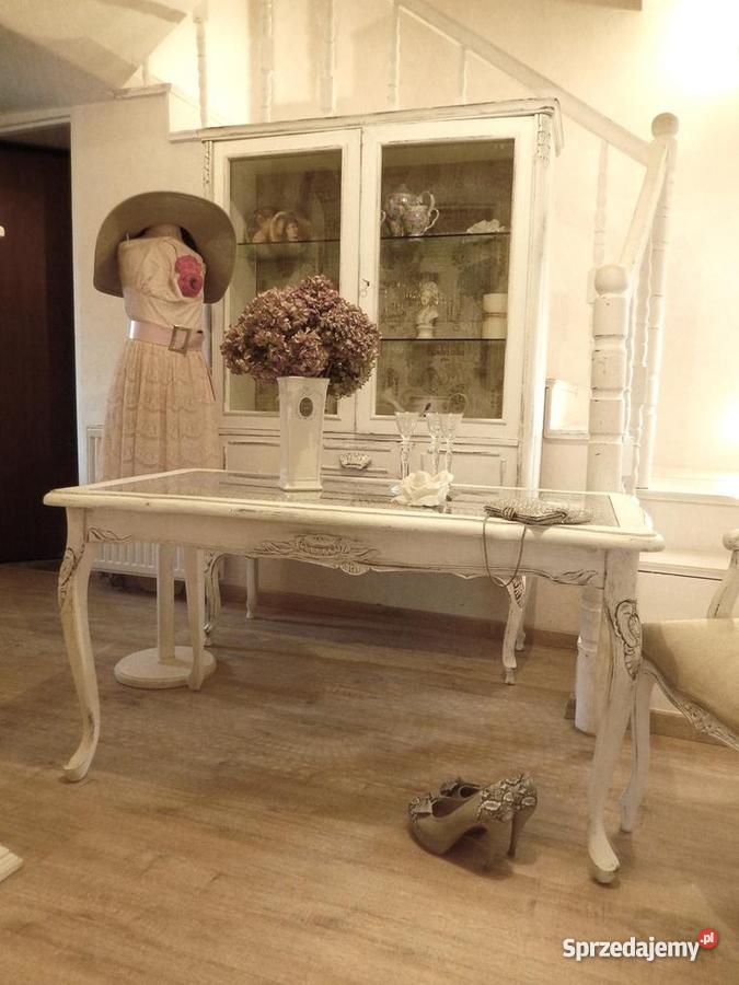 Ławastolik shabby chicstara Francja biel ludwik Lubin