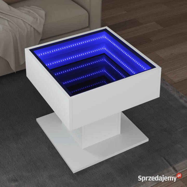 Stolik kawowy z LED biały 50x50x45 materiał Warszawa sprzedam