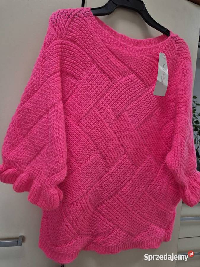 Made In Italy Sweter Fuksja Wytlaczane Romby wielkopolskie Poznań