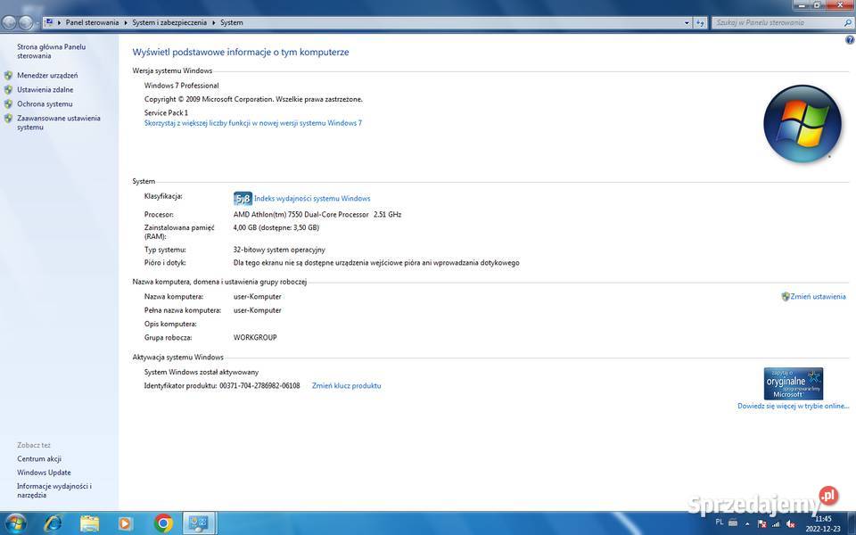 Stary komputer stacjonarny 4GB RAM dysk 320GB 2 Pamięć RAM 4