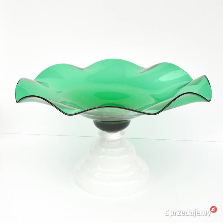 Szklana patera na owoce Harrachov Czechosłowacja odcienie zieleni Warszawa