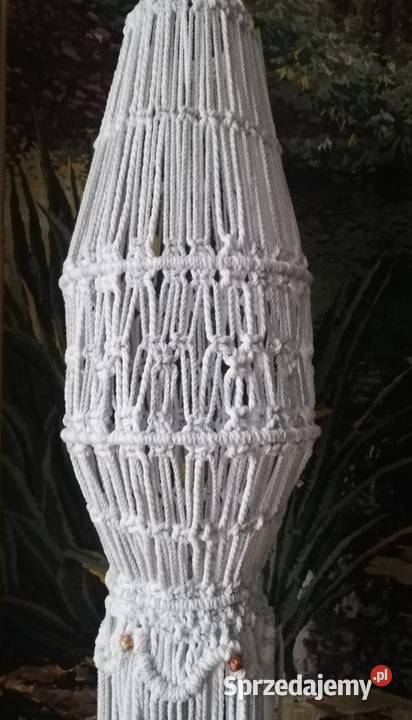 Białoszary lampion wiszacy lampa abażur makrama odcienie szarości