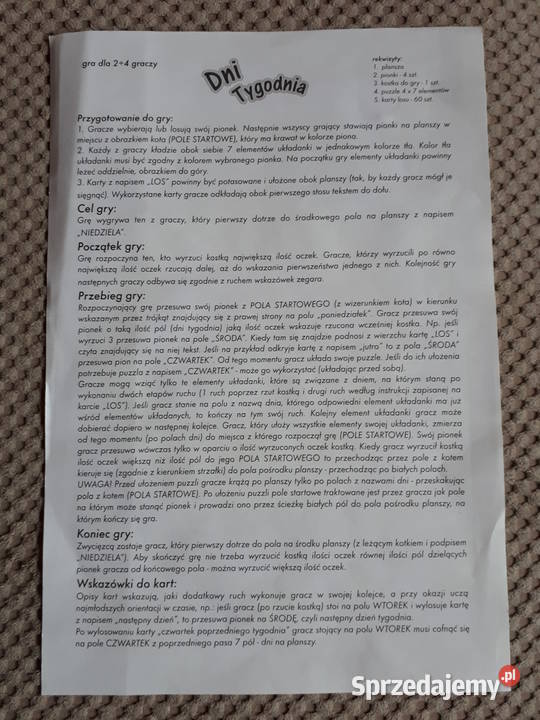 gra Dni tygodnia Kraków sprzedam