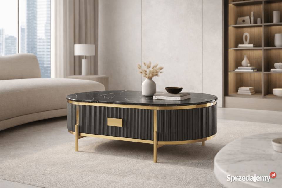 Grafitowy stolik kawowy glamour Omega ryflowany małopolskie Golkowice sprzedam