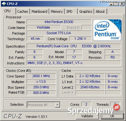 procesor Intel E5300 SLGTL 26GHz2MB800FSB Intel Olsztyn
