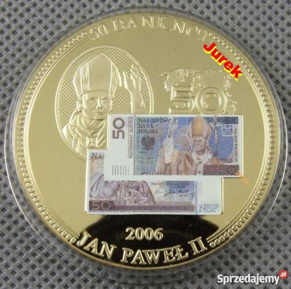 Jan Paweł II Papież Moneta Medal ZŁOTO Banknot Sosnowiec