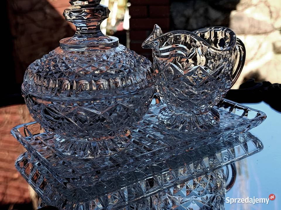 Zestaw kryształowy taca bombonierka mlecznik Klenica