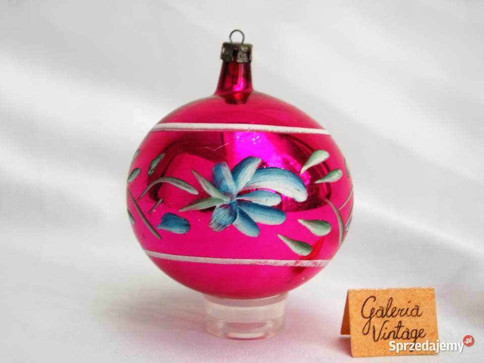 Stara bombka szklana ręcznie malowana różowa Lublin