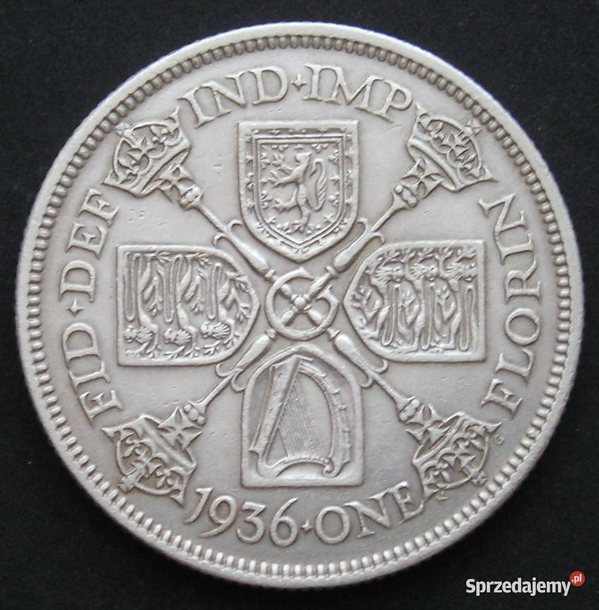 Wielka Brytania 1 FLORIN 1936 SREBRO Jerzy V Łódź