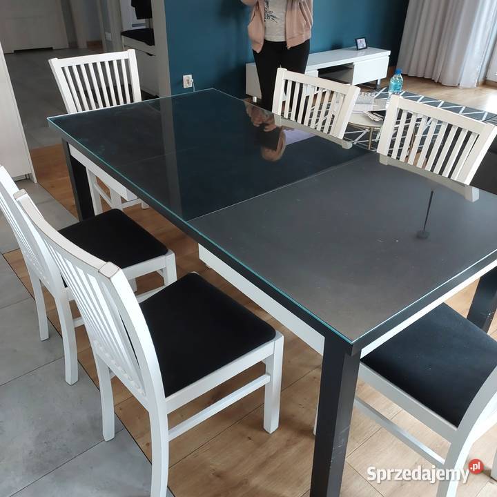 stół rozkładany 120/160 x 80 + 6 szt krzeseł