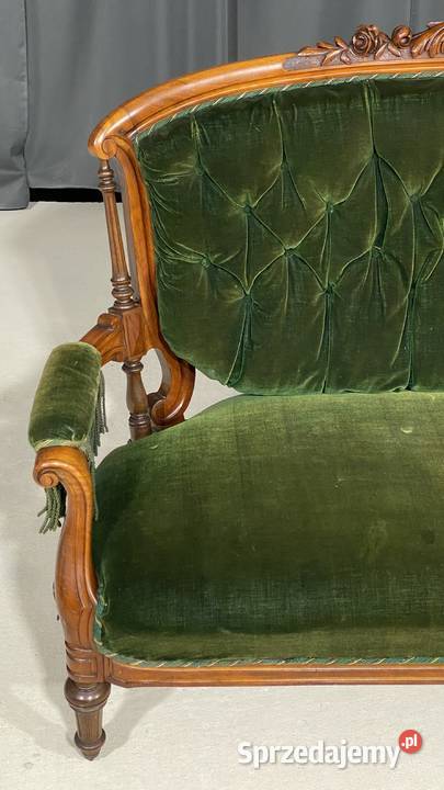 Rzeźbiona sofa w stylu wiktoriańskim z zielonym zachodniopomorskie Gryfice