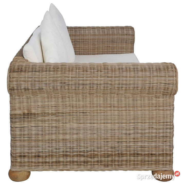 2osobowa sofa z poduszkami naturalny rattan Warszawa sprzedam