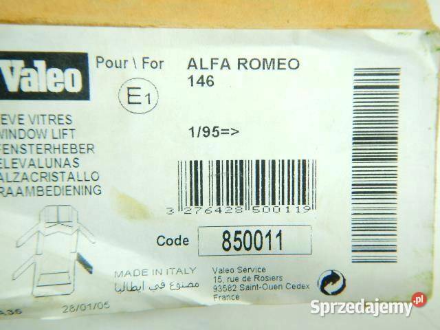 PODNOŚNIK SZYBY PRAWY TYŁ ALFA ROMEO 146 9401