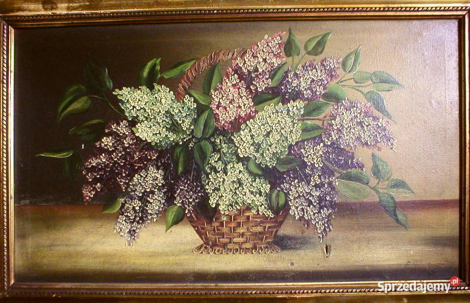 Piękny i stary obraz olejny koniec XIX w Bzy