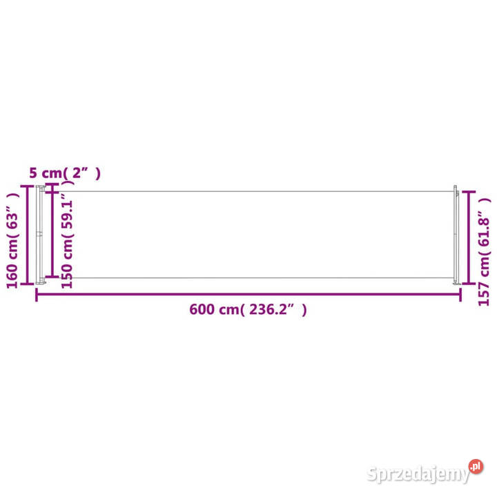 Wysuwana markiza boczna na taras 600 x 160 szara