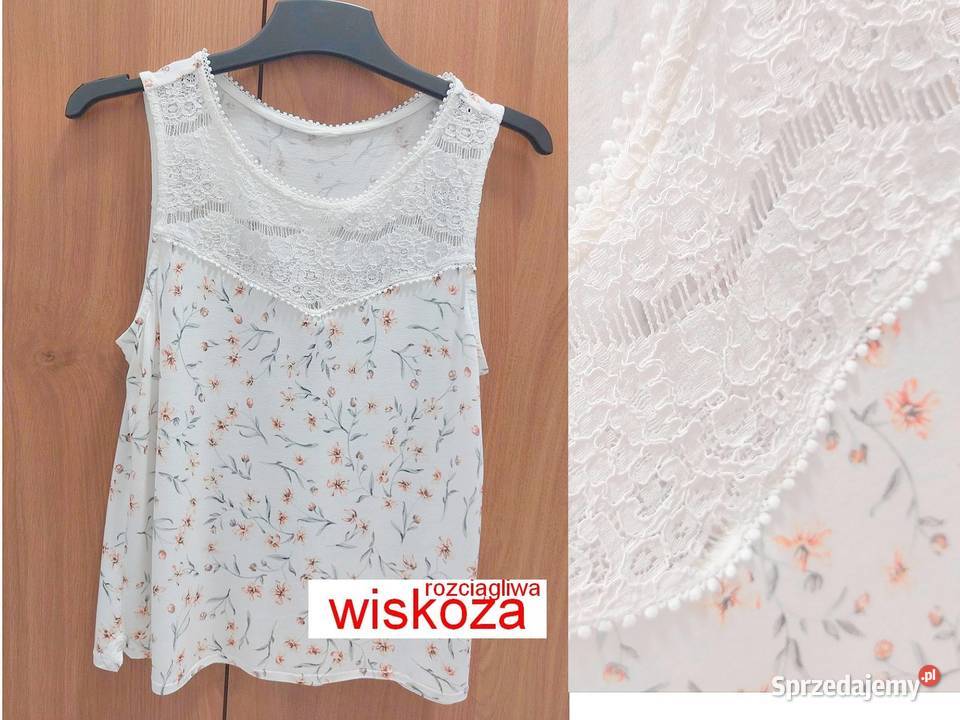 Bluzka biała XS 34 kwiaty koronka Moda i Styl Warszawa sprzedam
