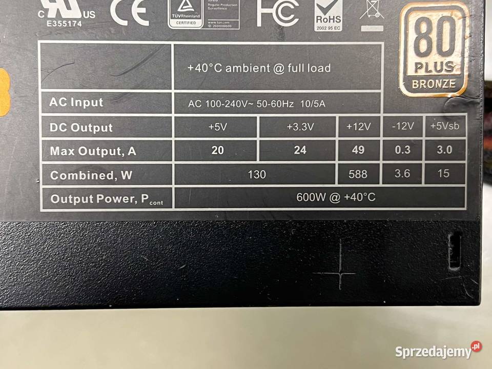 Zasilacz Evga 600B 600W 80 PLUS BRONZE Gwarancja śląskie