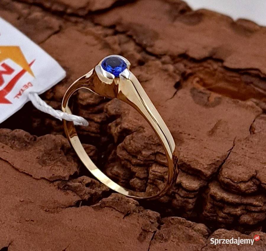 Pierścionek r18 Złoty pr585 z szafirem Z659 Poznań
