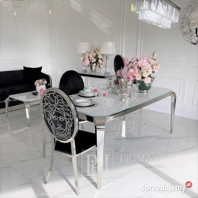 Designerski stół glamour ze szklanym blatem Stoły, krzesła, biurka