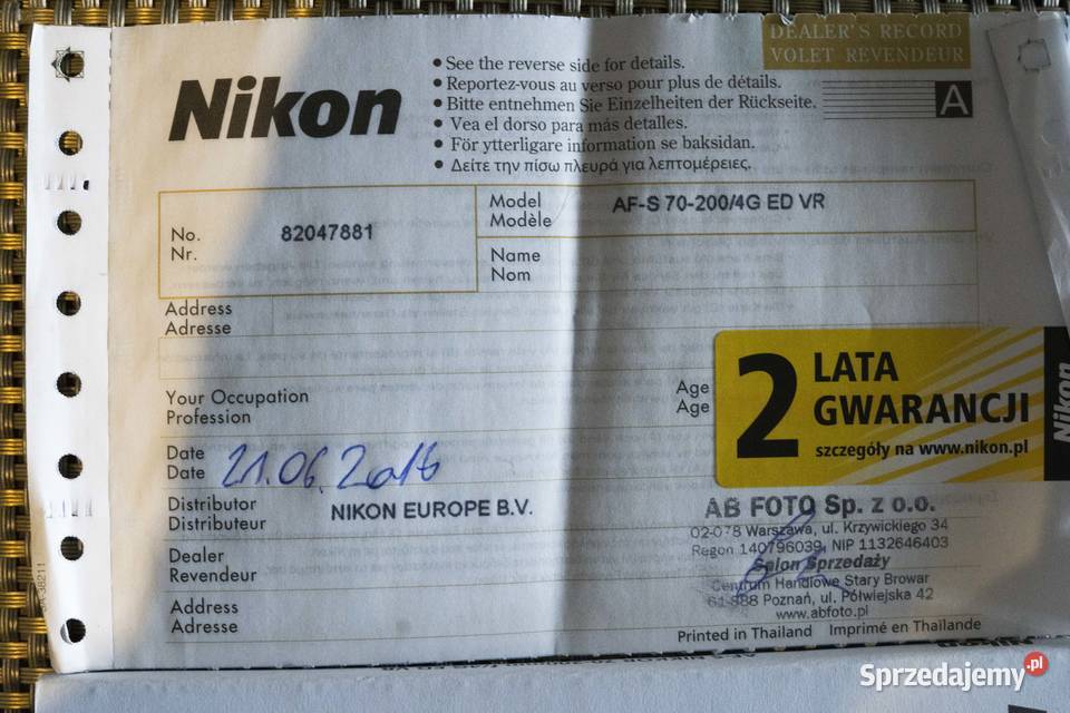 Obiektyw NIKKOR AFS 70200mm f4G ED VR wielkopolskie Poznań sprzedam