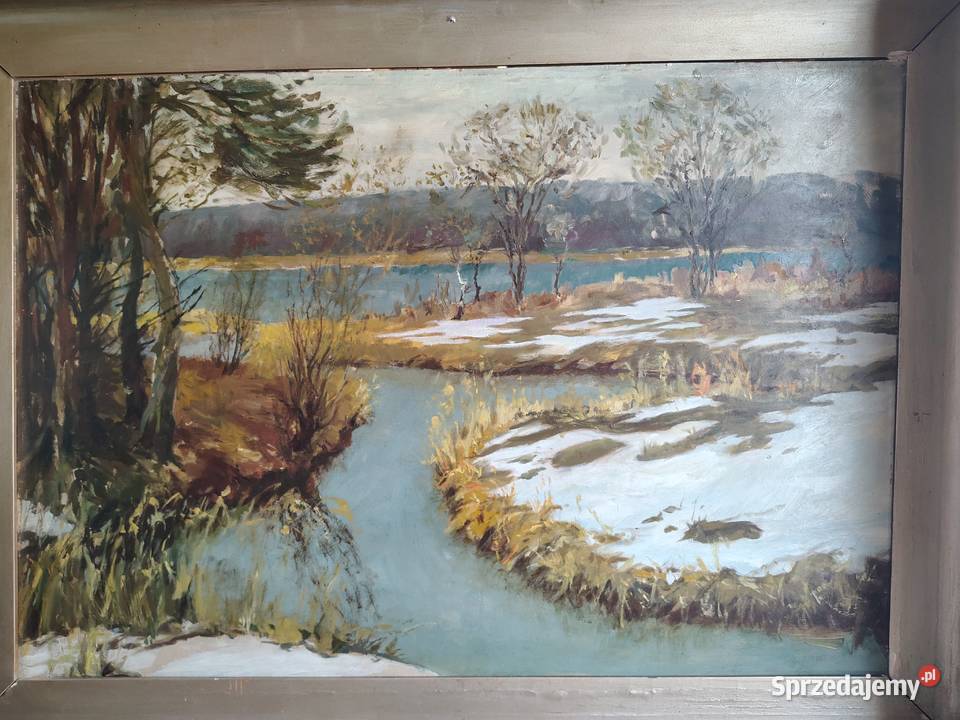 Stary obraz olejny Zimowe roztopy sprzedam