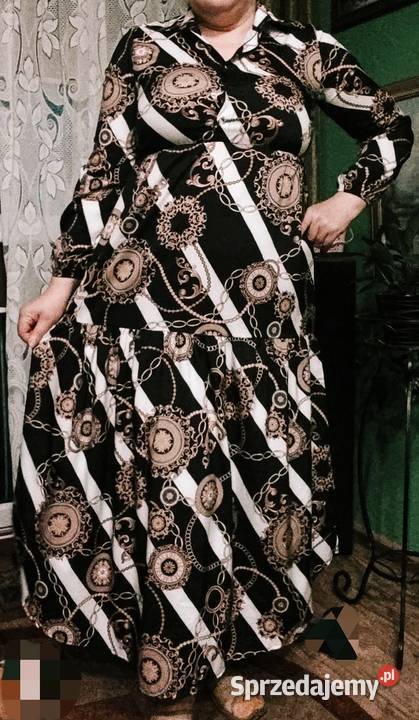 Długa luźna sukienka Góra zapinana na guziki