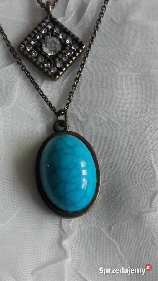 NASZYJNIK W ANTYCZNYM BRĄZIE Z TURKUSEM PIÓRKAMI Piła