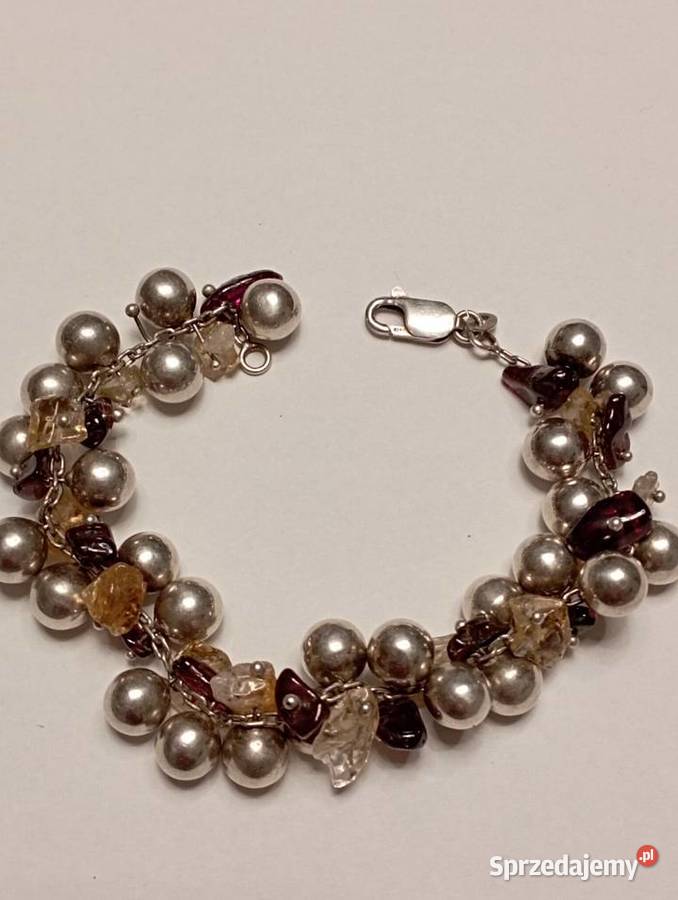 Bransoletka srebrna kulki i kamienie