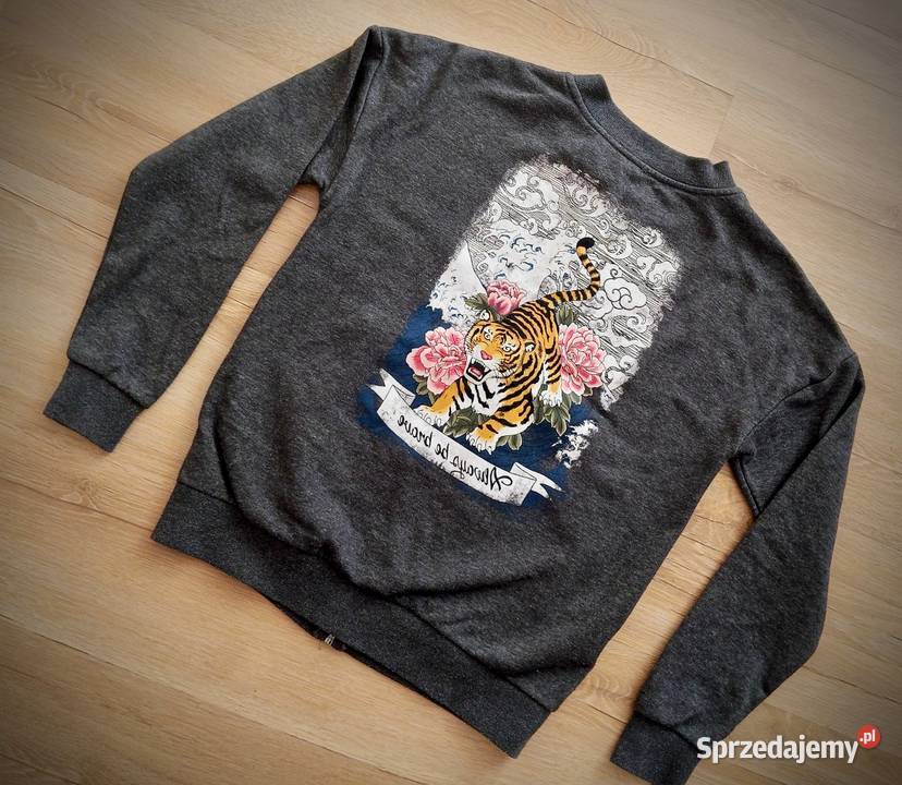 Szara bluza bomberka z motywem na plecach Rozmiar 36(S) Odzież sportowa Nysa