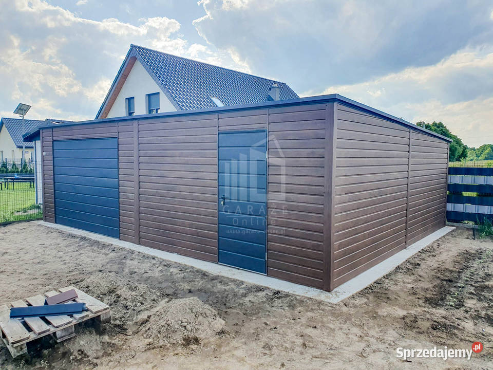 Garaż Blaszany 8x6m Brama Uchylna Drzwi Ciemny Nowy Sącz