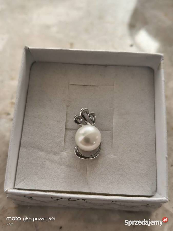 Nowa zawieszka perła słodkowodna wys20mm srebro Wałcz