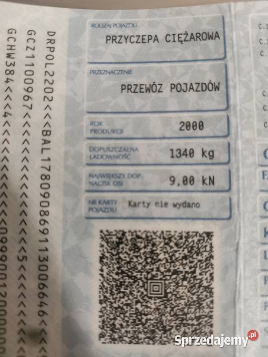 Przyczepa laweta SAM z 2000 roku dokumenty mazowieckie Mińsk Mazowiecki