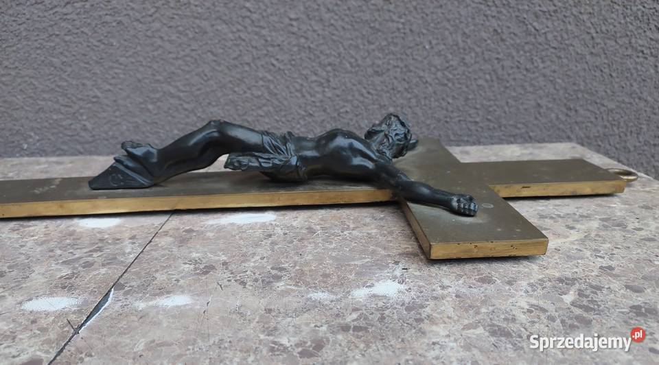 5 Stary krzyż krucyfiks ścienny masywny mosiądz pomorskie Tczew sprzedam