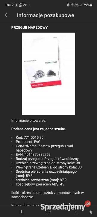 przegub zewnętrzny Fag Audi A6 A4 Passat dolnośląskie Wałbrzych