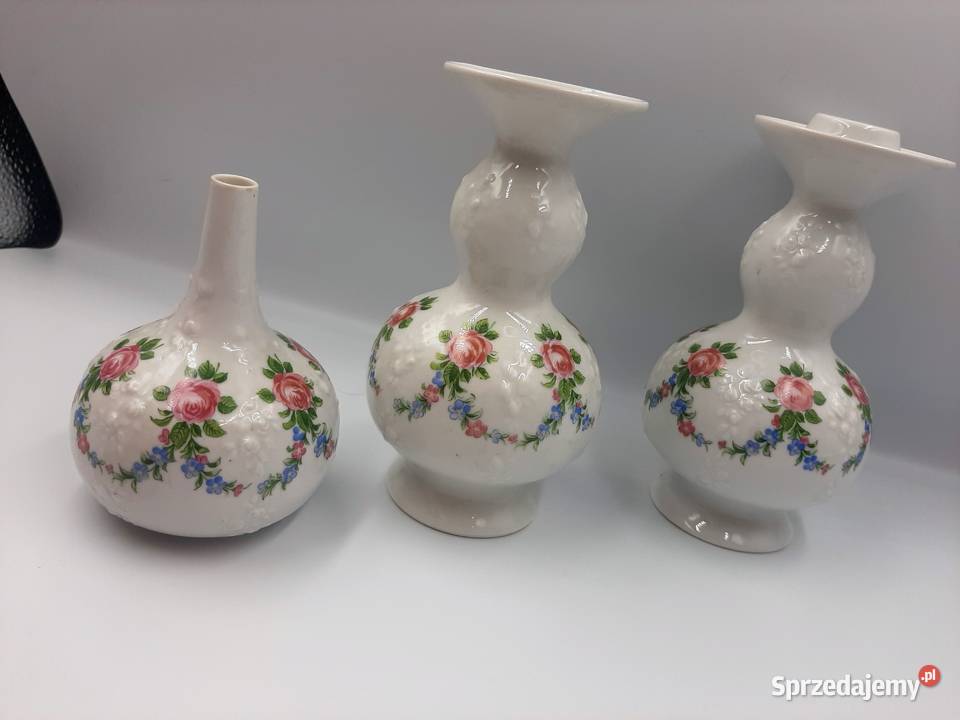 Komplet porcelany wazony i świecznik sygnowane
