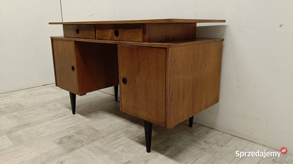 biurko PRL modern dwustronne gabinetowe okleina Radomsko