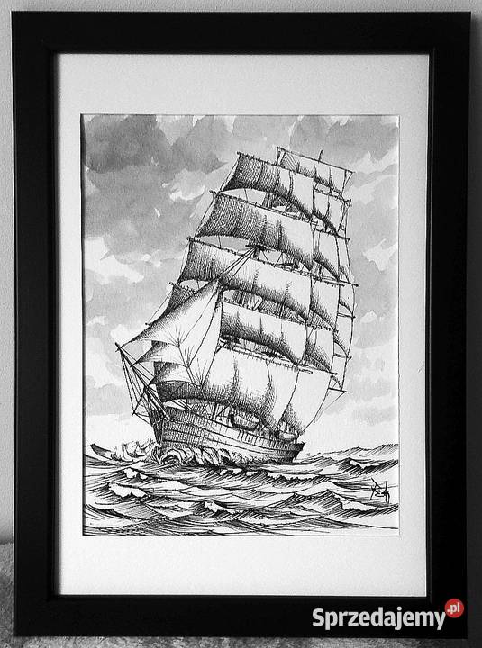 Obraz narysowany Żaglowiec 21x3017x226 autora Gdynia sprzedam