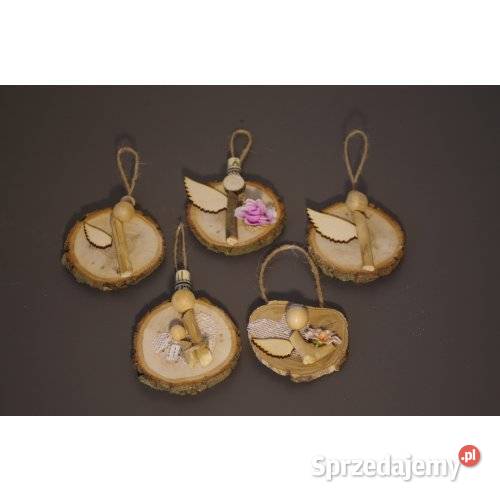 Zestaw drewnianych zawieszek aniołków handmade