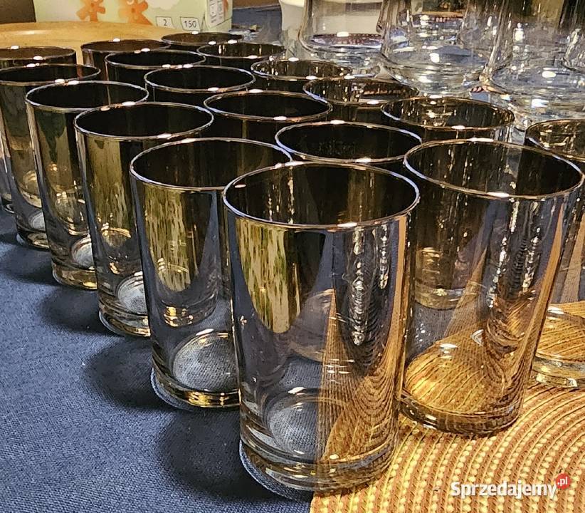 Vintage Krosno komplet szkło platynowe szklanki Katowice
