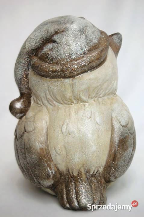 Sowa puchacz Mikołaj duża ceramiczna figurka wielokolorowy