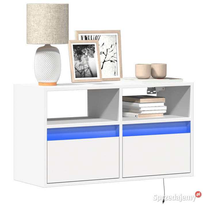 Ścienna szafka TV z LED biała 80x31x45 WM852327