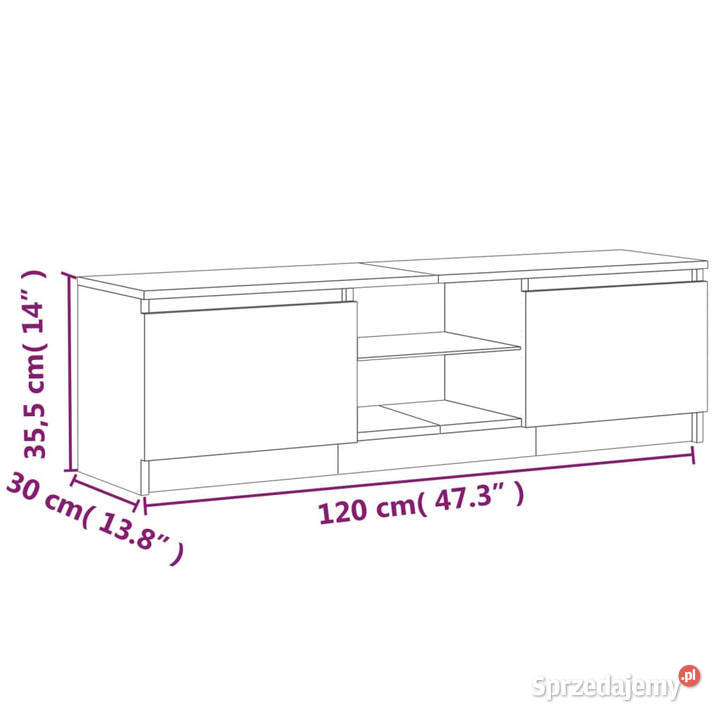 Szafka pod TV z LED brązowy dąb 120x30x355