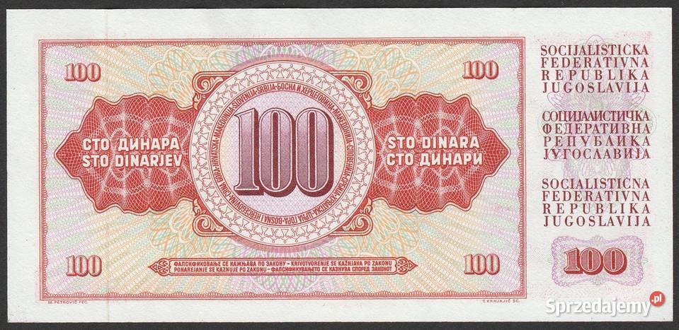 Jugosławia 100 dinar 1965 AD stan bankowy UNC łódzkie Łódź