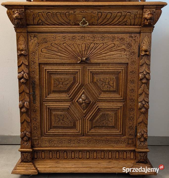 Piękny dębowy kredens neorenesansowysklep śląskie Dąbrowa Górnicza