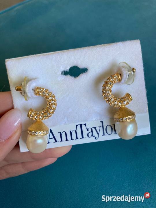 Nowe złote kolczyki Ann Taylor perły cyrkonie